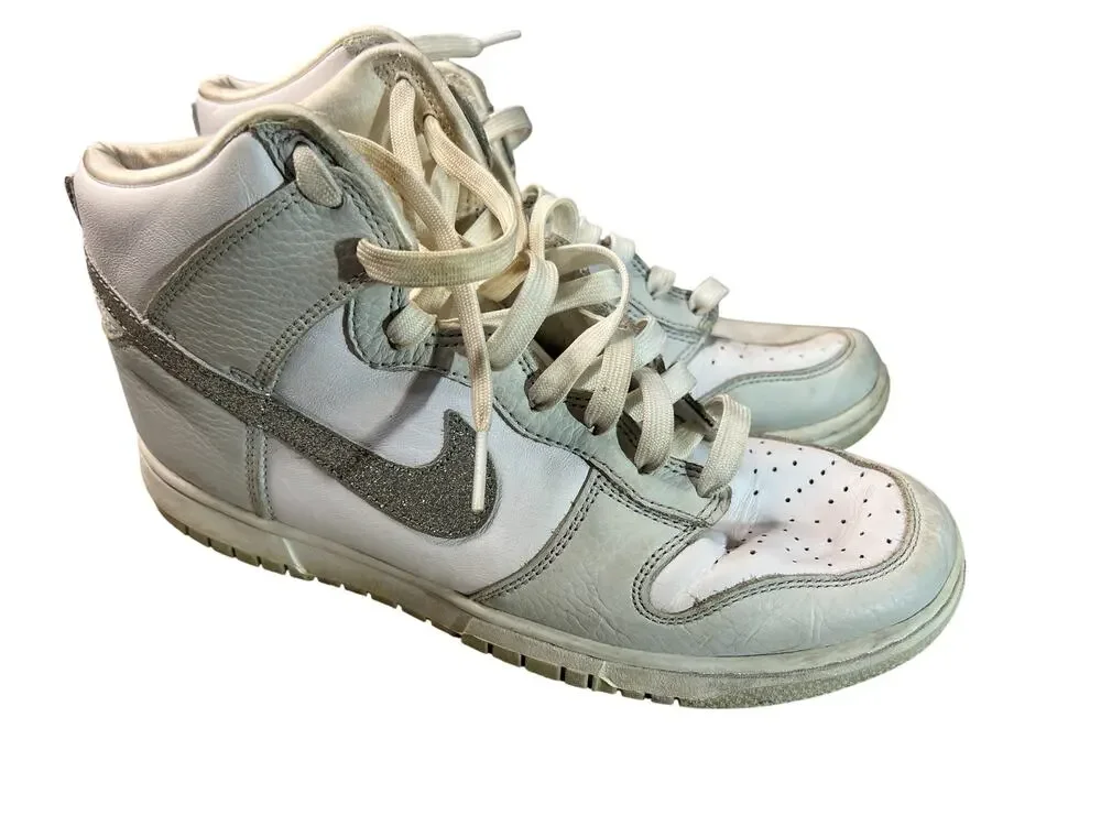 Nike Dunk High Silver Glitter Swoosh sneakers womens 9